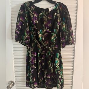 ba&sh Black Dress with Purple and Green Floral Pattern